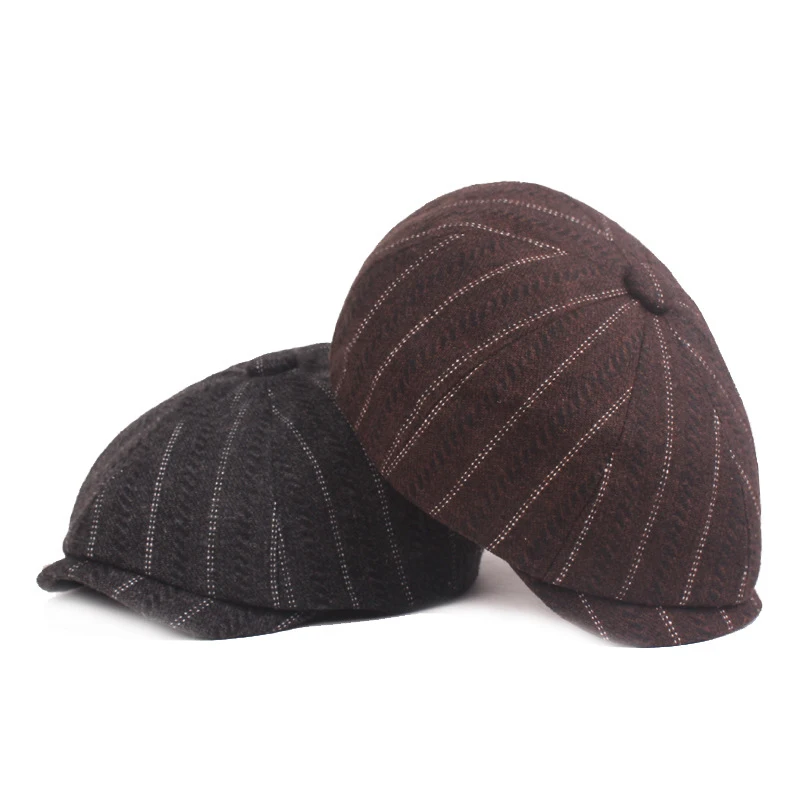 

Men's Newsboy Cap Vintage White Stripe Octagonal Hat Spring Autumn Men's Brand Caps Wool Men Women Driver Cap Beret Male BLM400