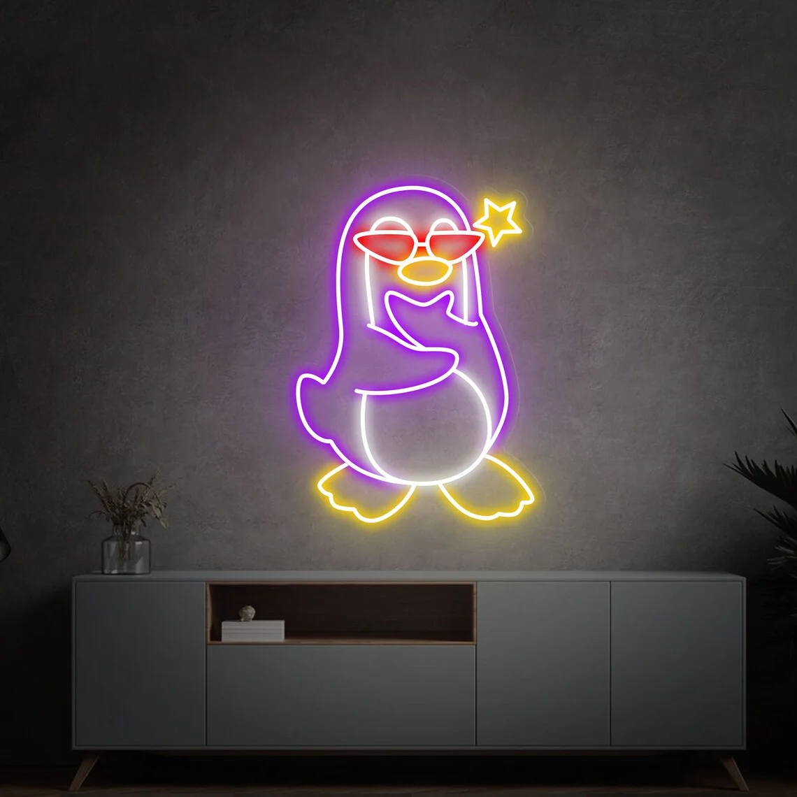 Неоновая вывеска в виде пингвина крутой Пингвин с солнцезащитными очками