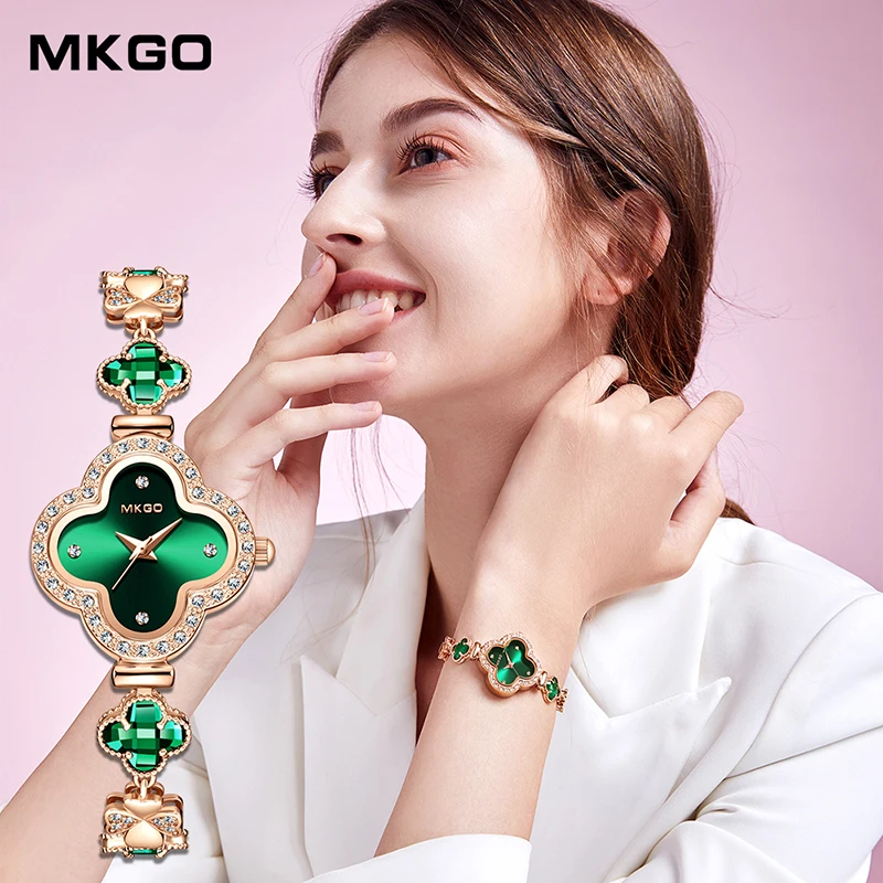MKGO Фирменные новые роскошные модные женские кварцевые часы в стиле ретро
