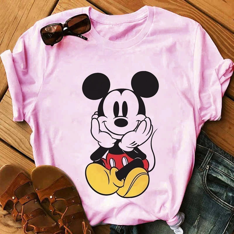 

Футболка женская с графическим принтом Микки Мауса, эстетичная розовая рубашка в стиле Харадзюку, блузка, модная рубашка, Y2k, на лето