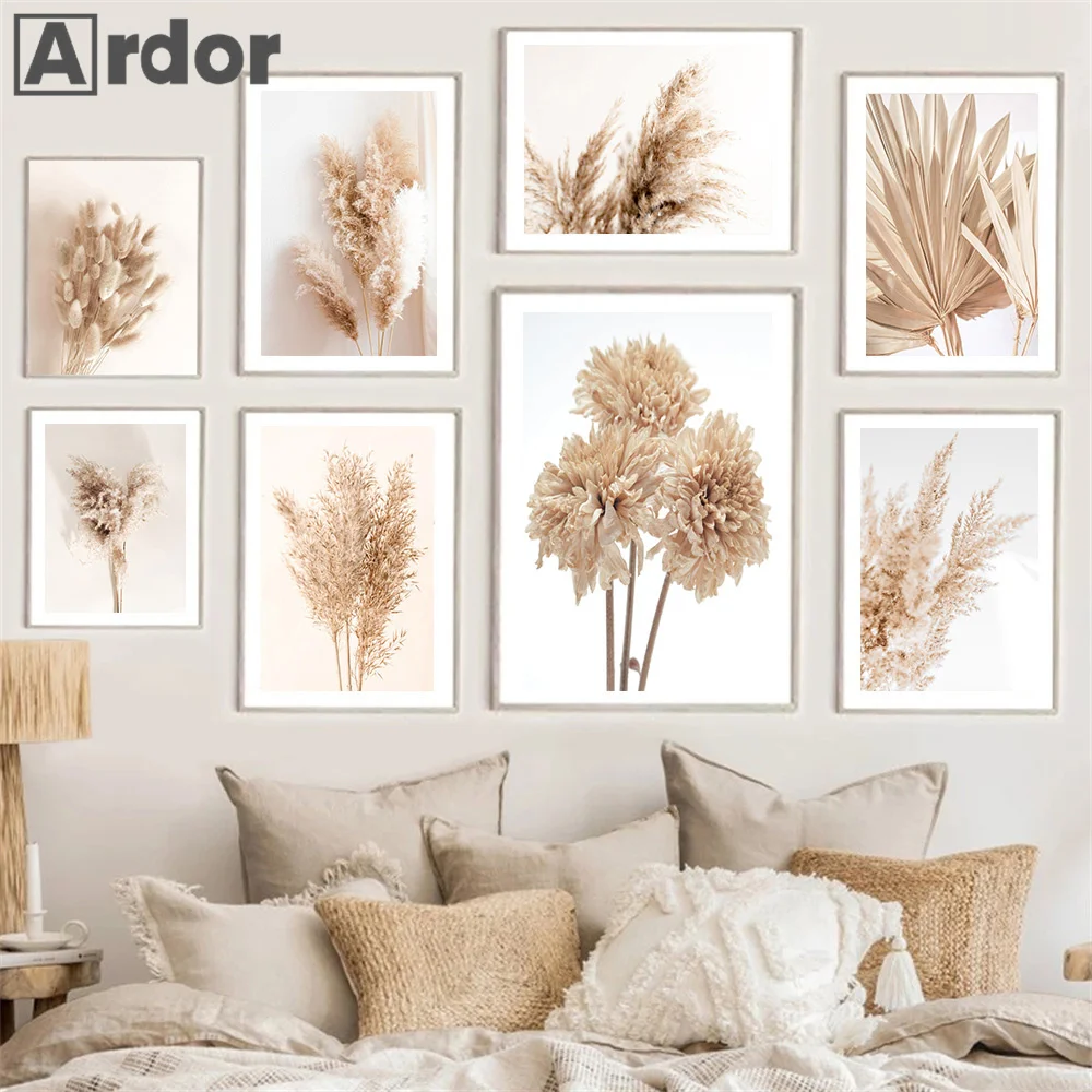 

Настенная картина с изображением одуванчика травы листьев сушеных цветов бежевого цвета
