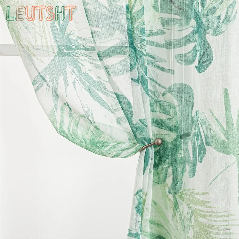 

Pastoral Style Curtains for Living Dining Room Bedroom Green Leaf Plant Fresh Tulle Window Curtain Custom