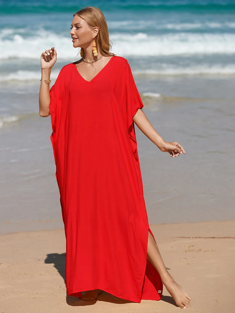 

Sold Bohemian Long Dress Swimsuit Cover up 2023 Robe Plage Pareos Kaftan Maxi Dress Over size Beach Cover up Tunic BeachWear