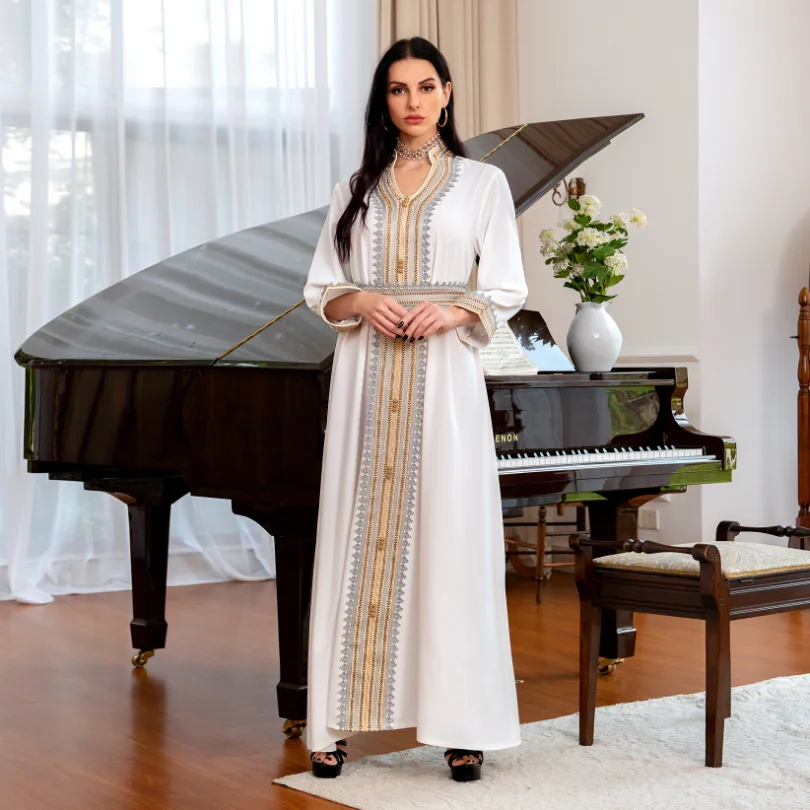 

White Caftan Dresses for Women Dubai Saudi Arabian Party Evening Gown Islamic Clothes Muslim Eid Abaya Jalabiya Moroccan Kaftan