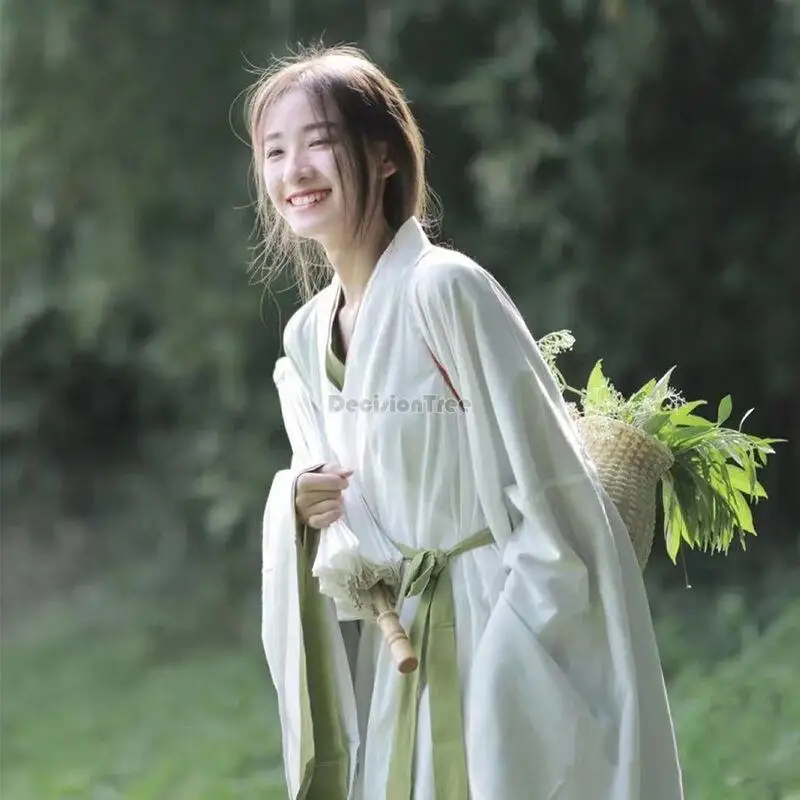 

2023 chinese ancient weijin dynasty style hanfu crossed collars big sleeve women men fairy simple elegant loose style hanfu g623