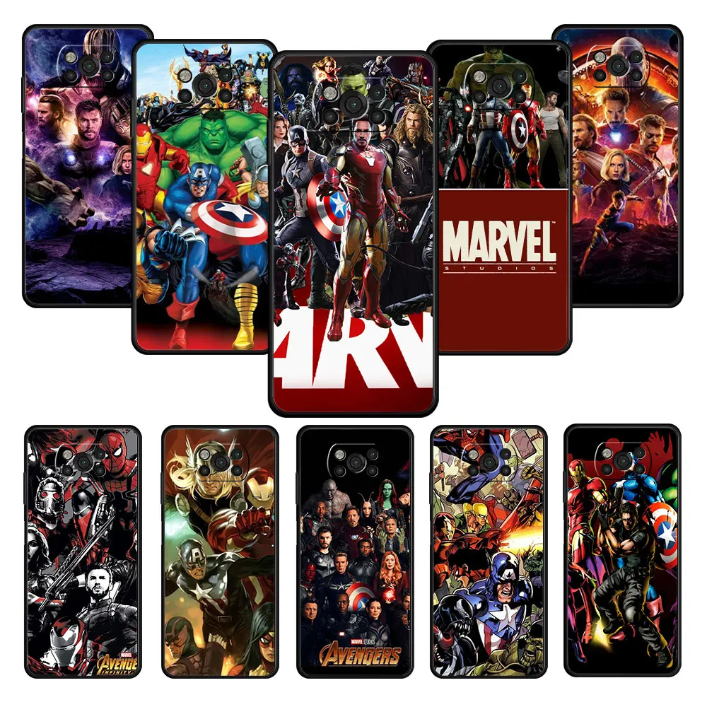 

For Xiaomi POCO 9T M3 11T MI 11 lite M4 Pro 5G X3 NFC 10T F4 GT X4 F3 Marvel Mobile Black Back Phone Coque