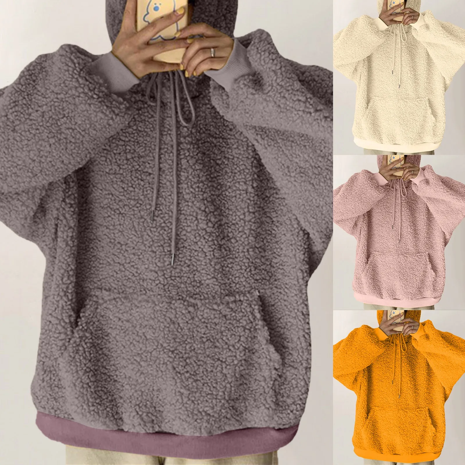 

Women's Rabbit Ear Imitation Coat For Women Medium And Long Cute Girl Hoodie Snow Coat Jacket Fleece Lined Coats Women