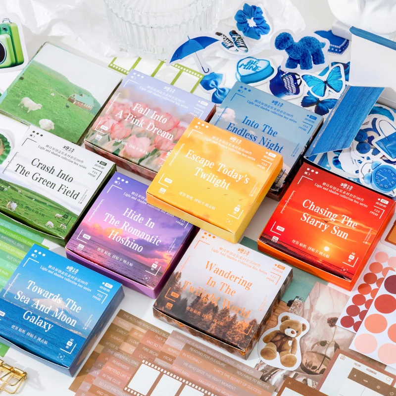 

100pcs Landscape Aesthetic boxed Stickers Junk Journal paper Card Decorative Scrapbooking Diary Album Lable Material Sticker