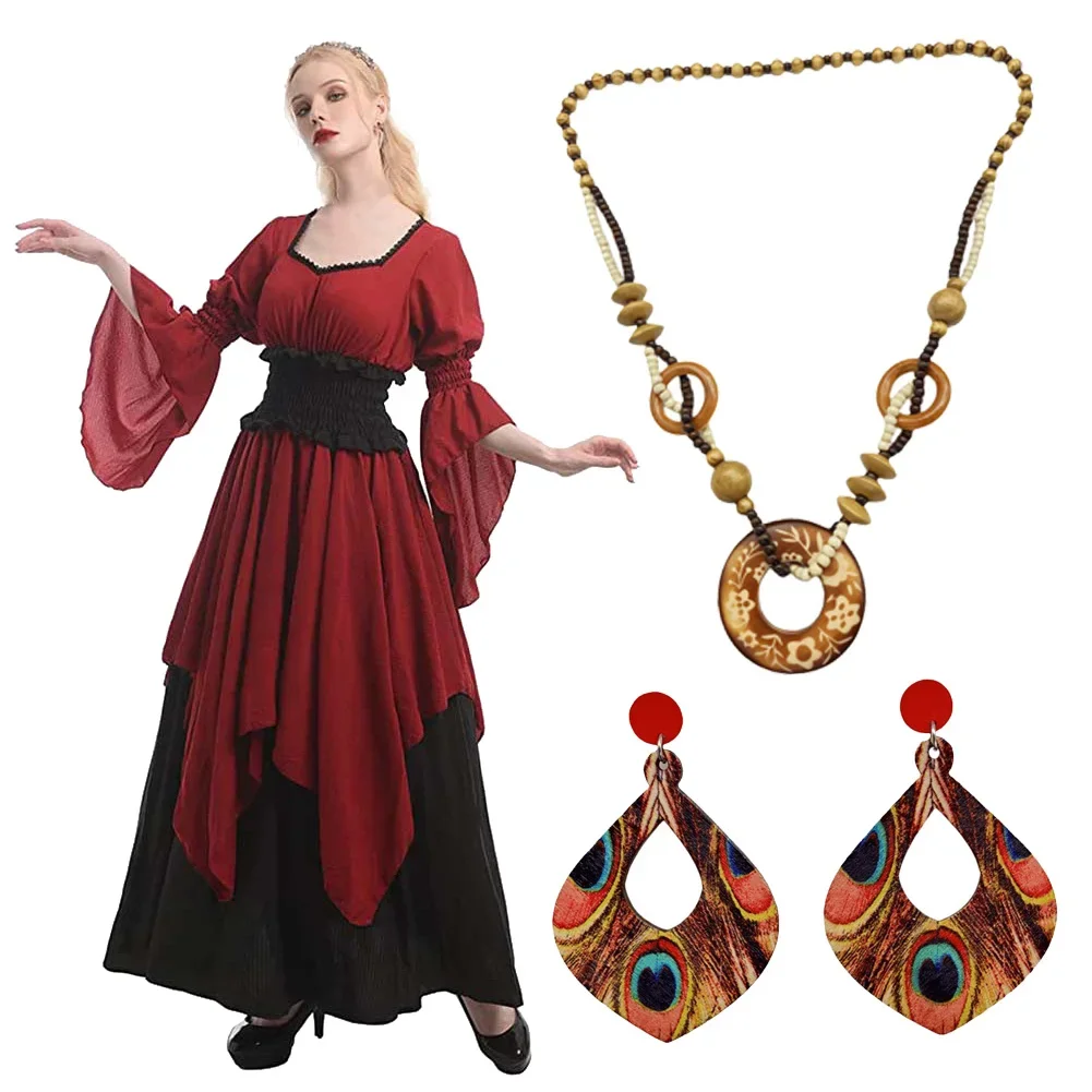 Винно-красное платье для косплея средневековой пиратской ведьмы викторианский