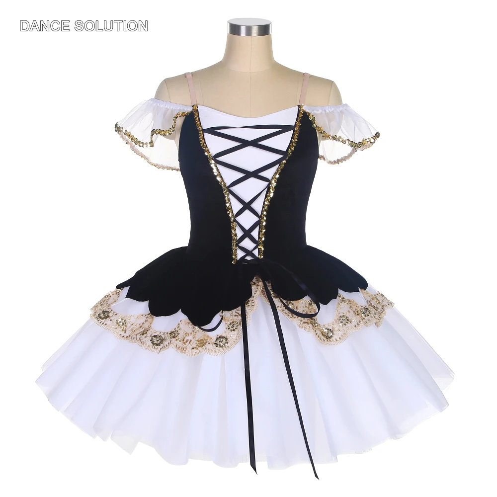 

Child & Adult Off-shoulder Ballet Tutu Dress Black Velvet Bodice with White Tulle Skirt Romantic Ballet Tutus for Girls 22058