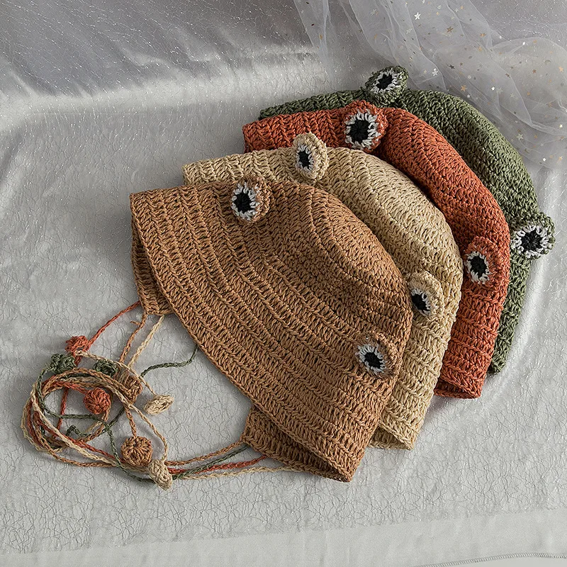

Summer Small Frog hand-woven Girls Lovely And Sweet Lady Sun Hat wide-brim Outdoor Sun Hat Fashion Elegant Art Wind Caps