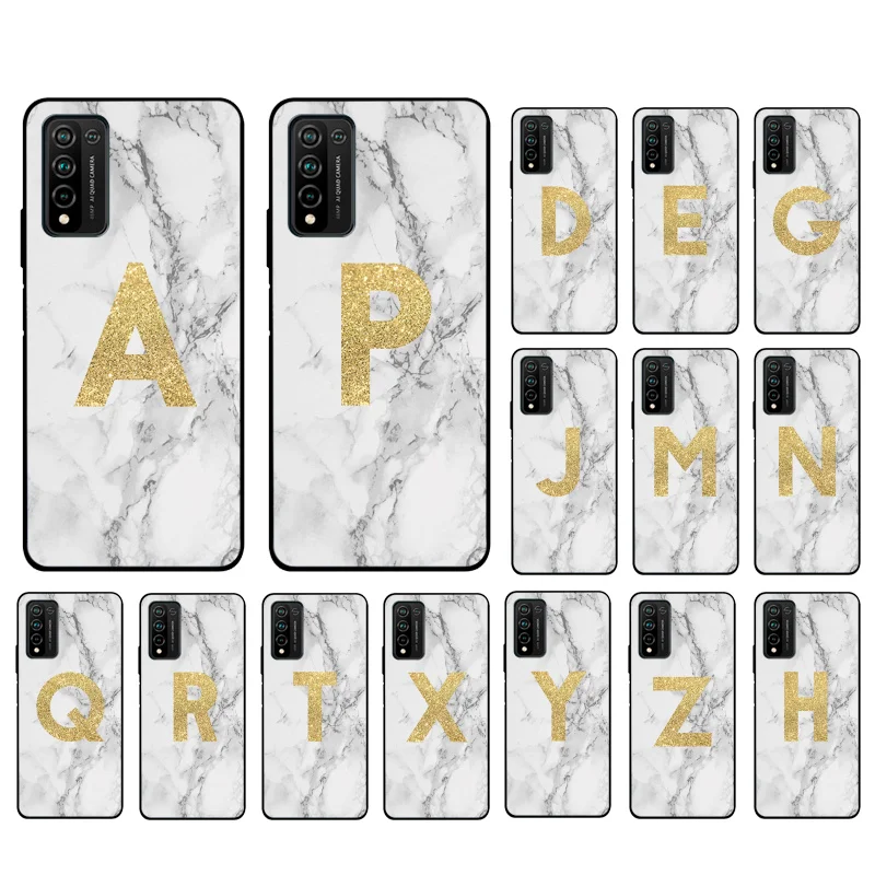 

Gold Letters Custom name Marble Phone Case For Huawei Honor 50 30 Pro 10X Lite 20 7A 7C 8X 9X Pro 9A 8A 8S 9S 10i 20S 20lite