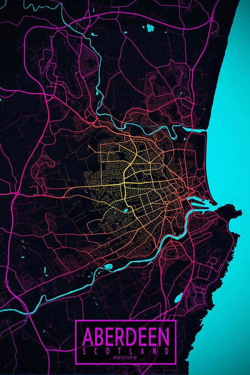 

Карта города Абердин, неоновые оловянные пластины, Настенный декор, ретро винтажная металлическая вывеска, жестяная вывеска для кафе, паба, ...