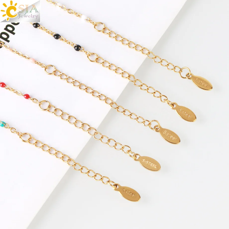 Женский браслет из нержавеющей стали CSJA изящный золотого цвета с бусинами