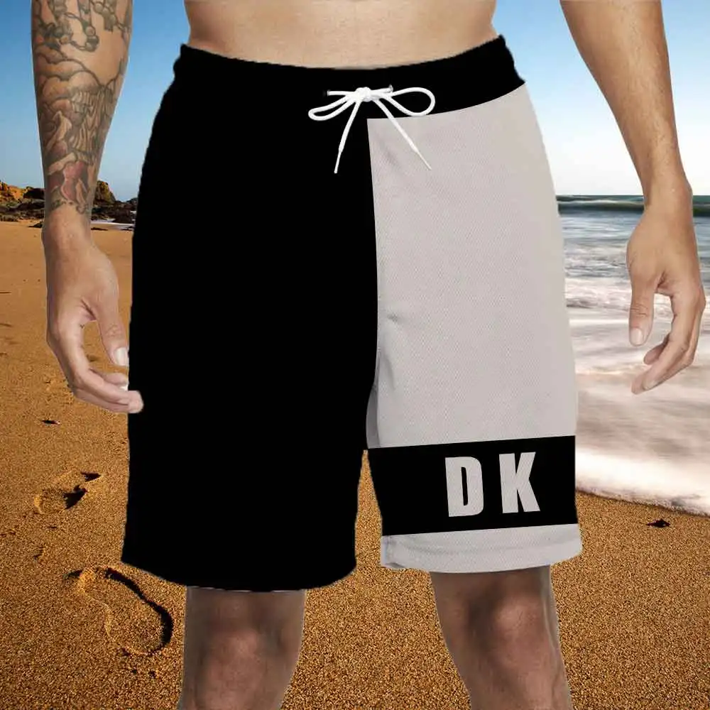 Colorblock Print Men's Stretch Shorts Summer Swimwear Quick Dry Beach Surf Pants Letter Pattern