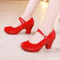 small size 32 33 medium block heel platform shoes women wedding shoes red white 2022 fall mary jane shoes ladies pumps leather