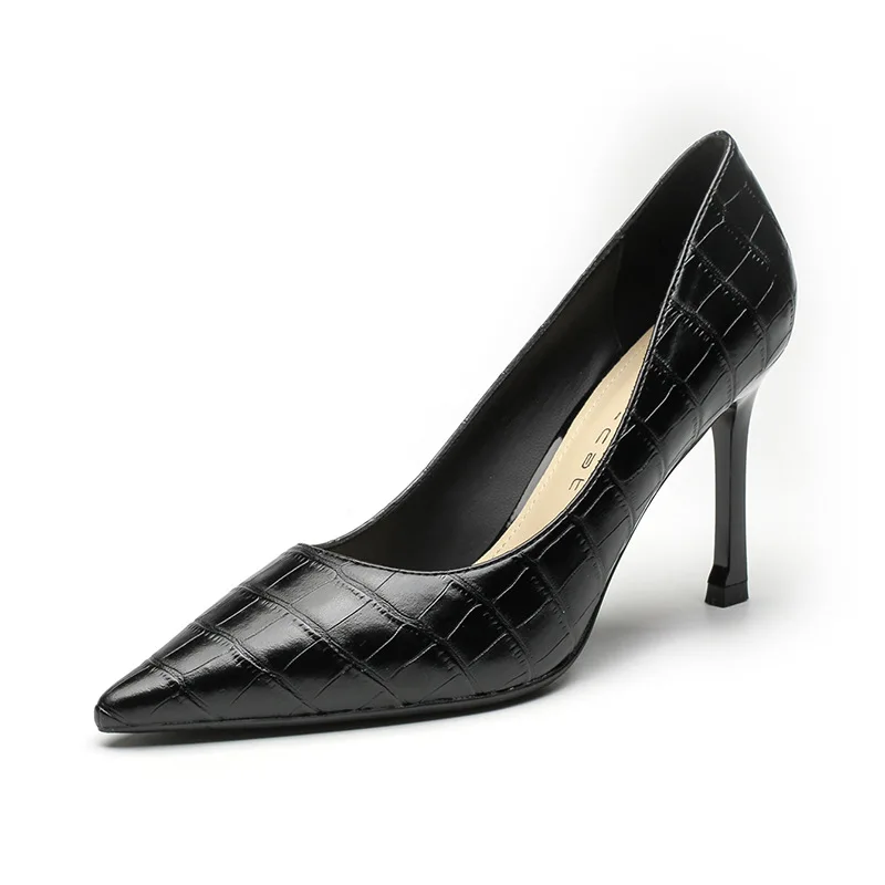 

Женские туфли на высоком каблуке, черные туфли на шпильке с острым носком, простая обувь во французском стиле для зимы