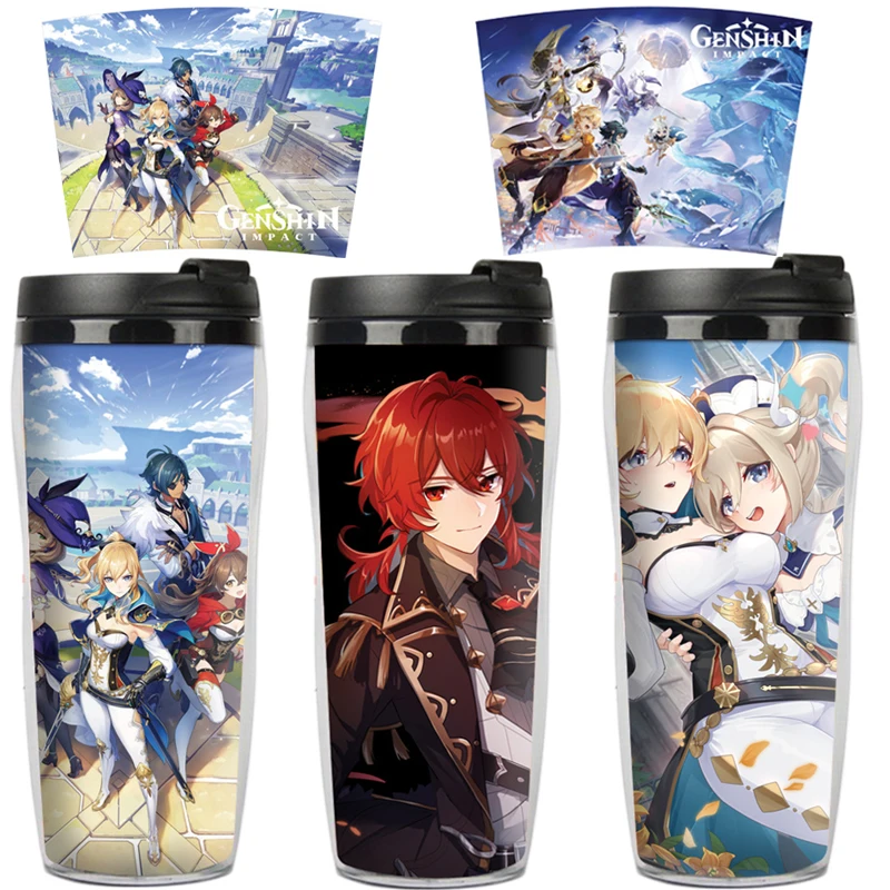 

400Ml Genshin Impact Anime Lumine Venti Beelzebul Barbatos Double Insulation Plastic Cup Children's Birthday Gift
