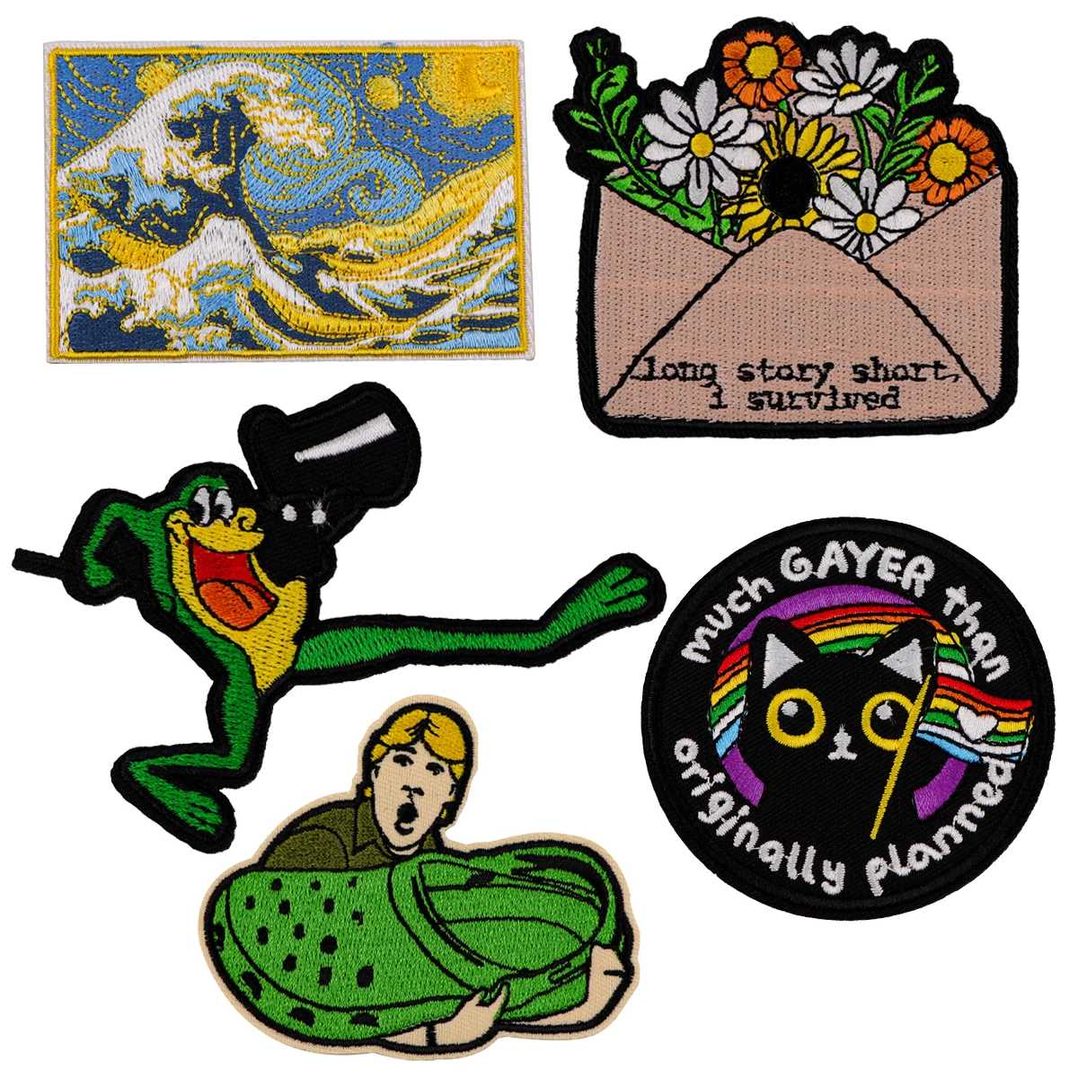 Черная кошка лягушка волнистые вышитые нашивки для одежды сделай сам железные