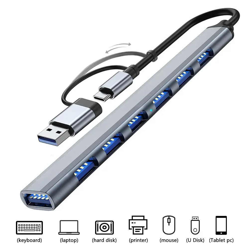 

1pcs 7 Ports Type-C HUB USB 3.0 Expander Splitter High Speed OTG Adapter Docking Station For Laptop PC Hard Drive Mouse Keyboard