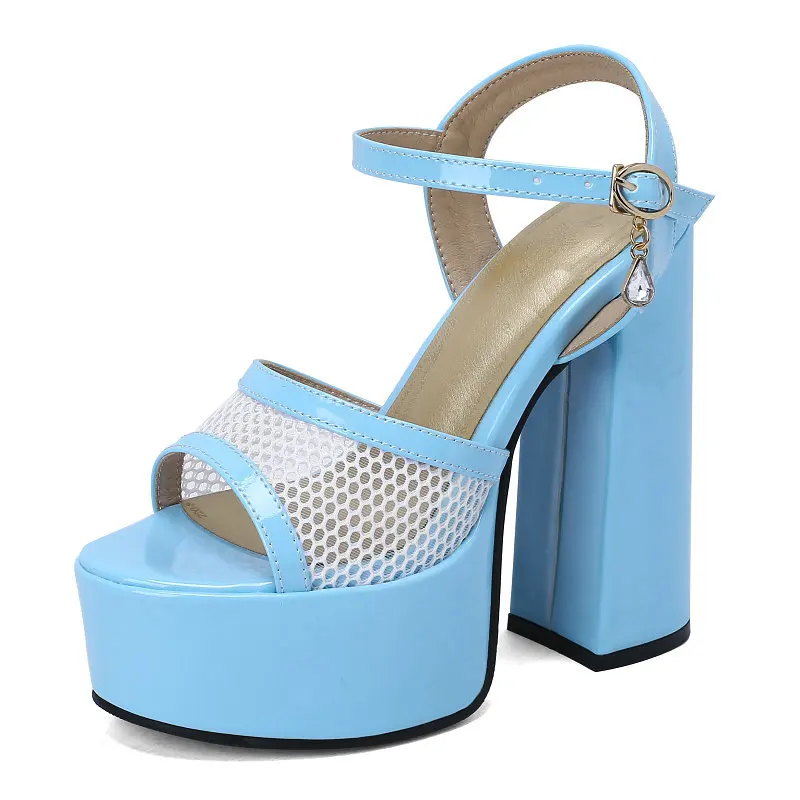 

Женские босоножки с ремешком на щиколотке, летние классические босоножки небесно-голубого и розового цвета с открытым носком, на платформе и блочном высоком каблуке