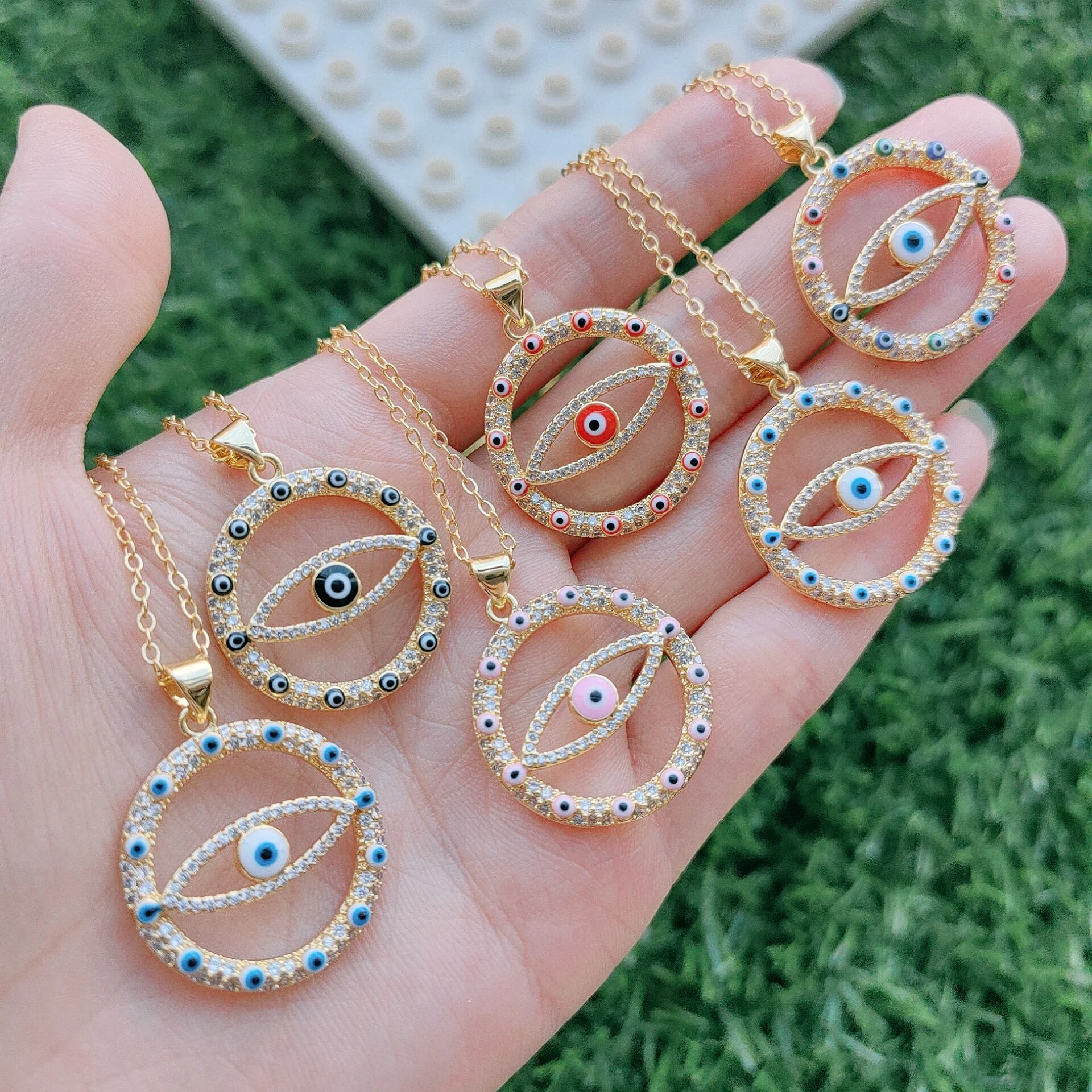 

6 шт. Позолоченные кубические циркониевые микро паве круглые турецкие глаза женское ожерелье Чокеры модный очаровательный подарок