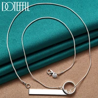 doteffil 925 sterling silver circle rectangle pendant necklace 18 inch snake chain for man women fashion wedding charm jewelry