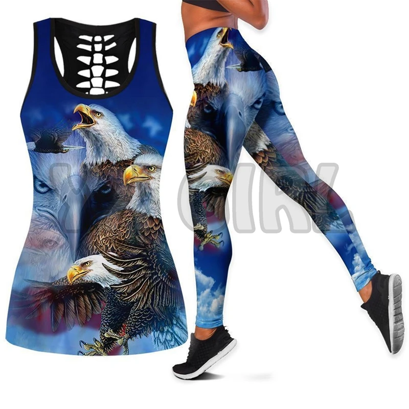 Blue Eagle 3D Printed Tank Top+Legging Combo Outfit Yoga Fitness Legging Women