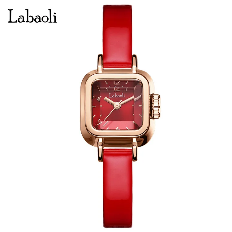 Square LABAOL Classical Women Writst Watches Leather Minimalist Ladies Quartz Watches Rose Gold Small Square Dial Elegant Design