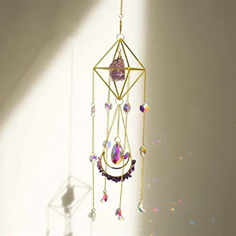 

Хрустальный декор в стиле бохо, пурпурный драгоценный камень, подвесной Ловец Солнца для окон, духовный подарок на новоселье, простой в использовании