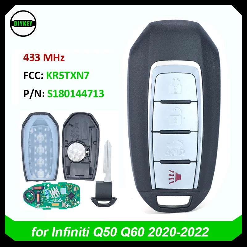 

DIYKEY S180144713 Smart Remote Fob for Infiniti Q60 Q50 2020 2021 2022 KR5TXN7 Replace Smart Car Key 4A Chip FSK 434MHz