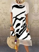 zebra print women summer loose dress long clothes short sleeve beach wear animal o neck vintage lady beach cover up