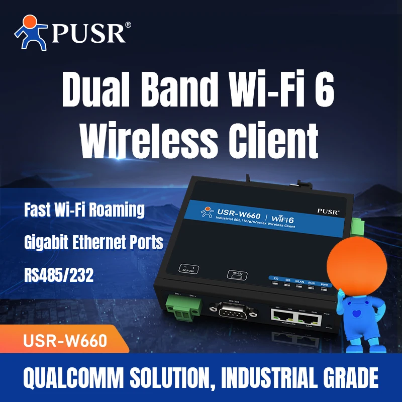 Двухполосный последовательный конвертер PUSR в WiFi6 с MQTT SSL Quacomm WiFi роуминговый