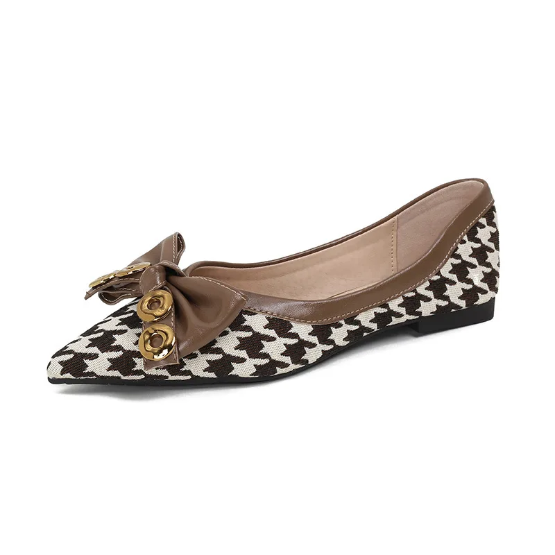 Plus Size 34-43 Women Pointed Toe Flats Slip on Girls Casual Shoes Office Lady Dress Shoes 1cm Heel Pumps Fashion Bow Female T65