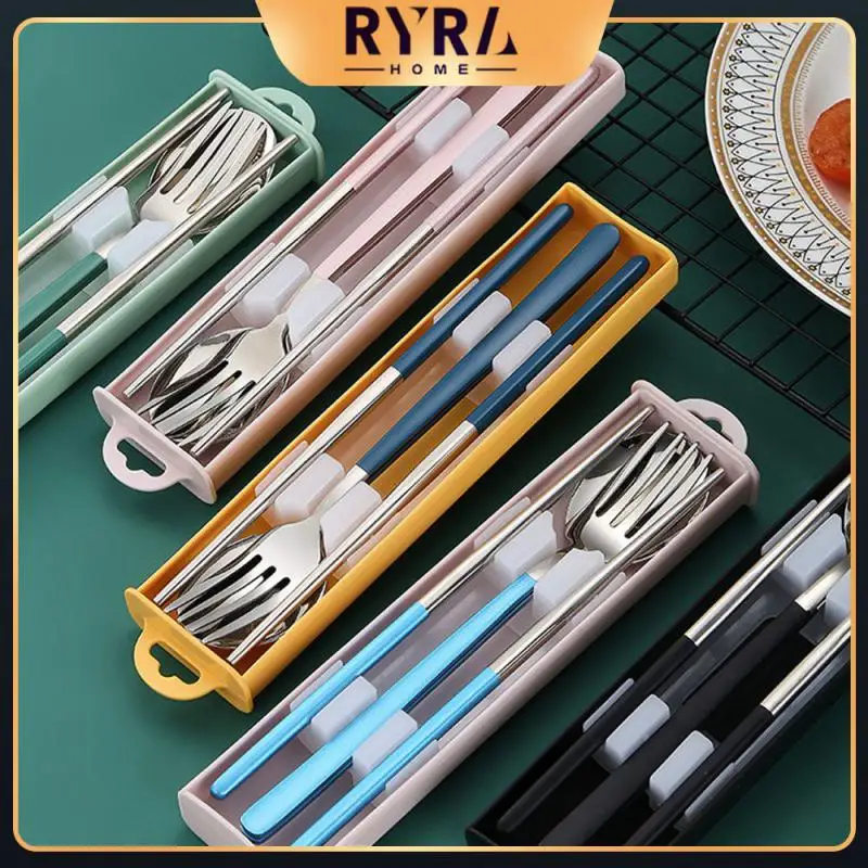 

Portable Dinnerware For Students Camping Easy To Clean Cutlery Spoon Fork Chopsticks Nice Stainless Steel Travel Cutlery Durable