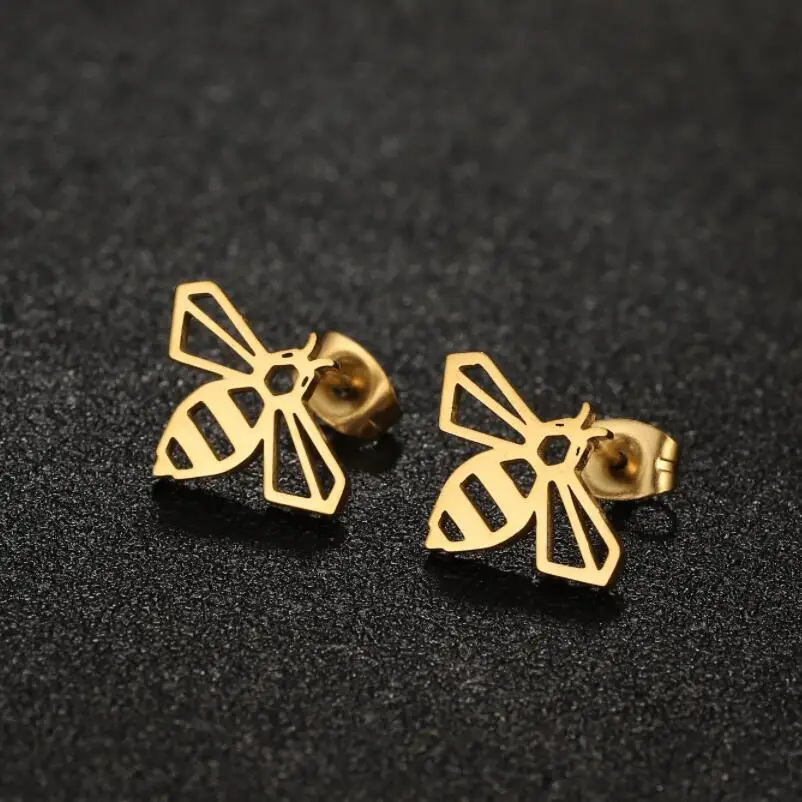 

Small Bee Stainless Steel Gold Vintage Earrings For Women Birthday Gifts Insect Tiny Summer Stud Earrings Pendientes Mujer