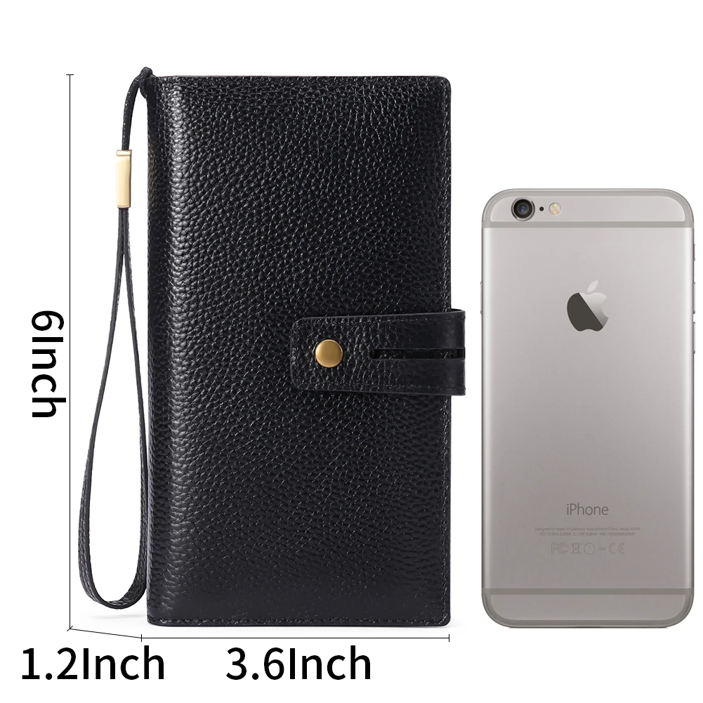 Fashion Women's Wallet Genuine Leather Large Capacity Purse Zipper Long Phone Bag Rfid Card Holder Coin Purses Clutch