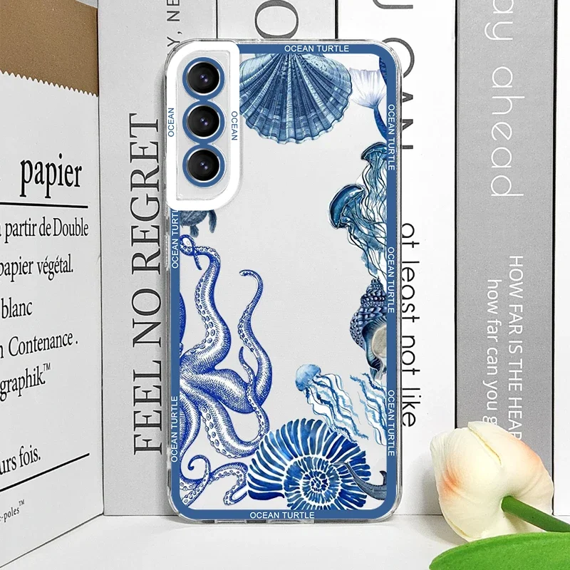 Фото Чехол для телефона Cool Ocean Turtle для Samsung Galaxy S22 S23 S24 S25 Ultra S20 Plus S21 FE Sea Blue Turtle Design Clear Covers Fundas №5