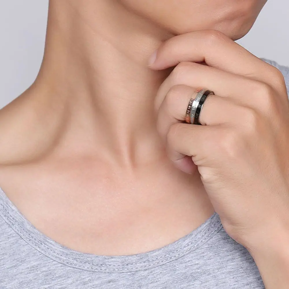 Мужское кольцо-Спиннер в стиле панк вращающееся с календарем датой отображением