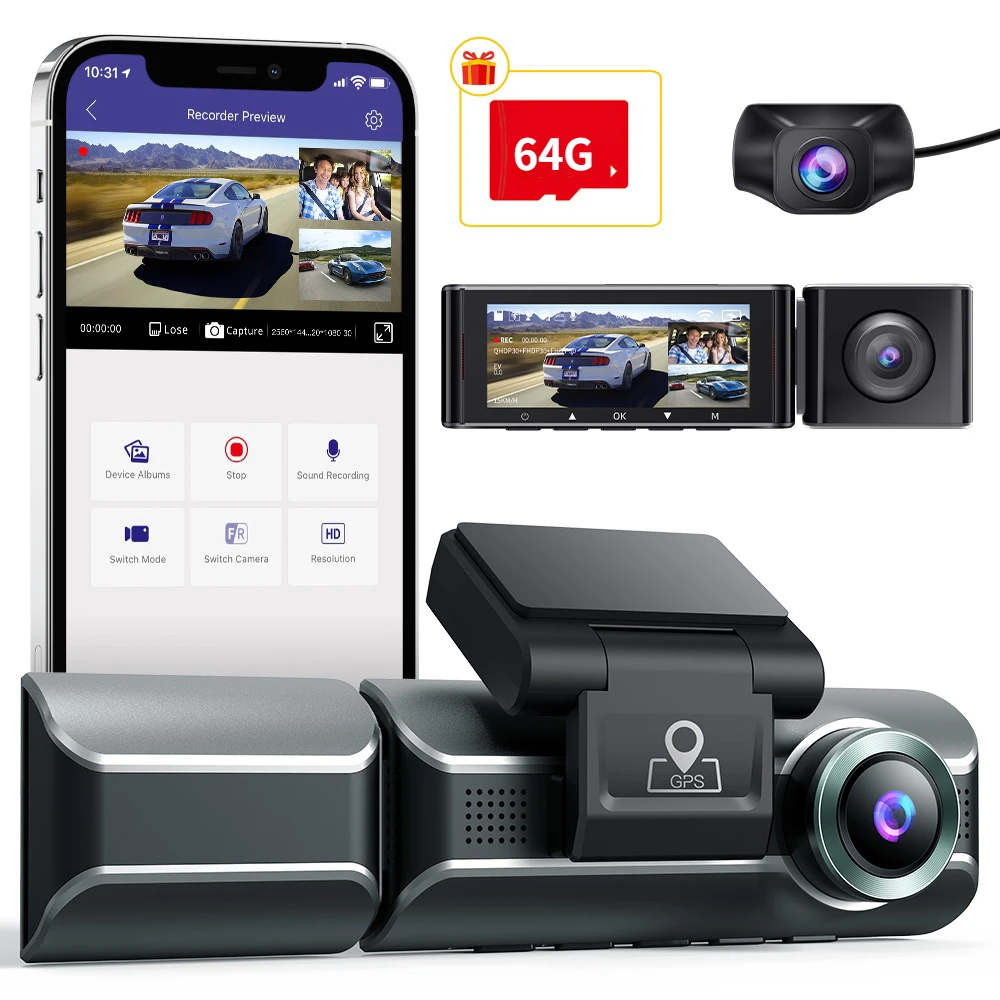 

Автомобильный видеорегистратор 4K 1080P, с функцией ночного видения