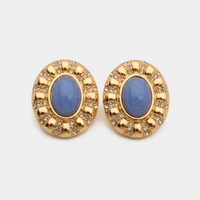 jbjd vintage jewelry rhinestone oval shape gold tone and resin beaded stud earrings rhinestone earrings