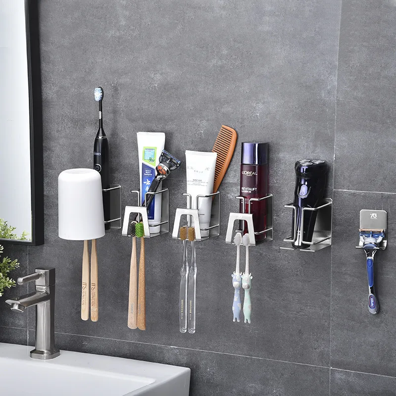 Wall Suction Stainless Steel Toothbrush Holder Bathroom Organizer Accessories Toothbrush Toothpaste Cup Storage Racks Dispenser