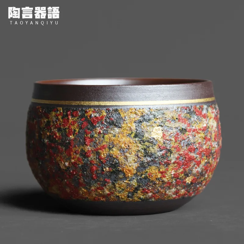 

Rock mine clay flame red colored sand pottery personal tea cup handmade retro set Kung Fu tea ceremony drinking water single cup