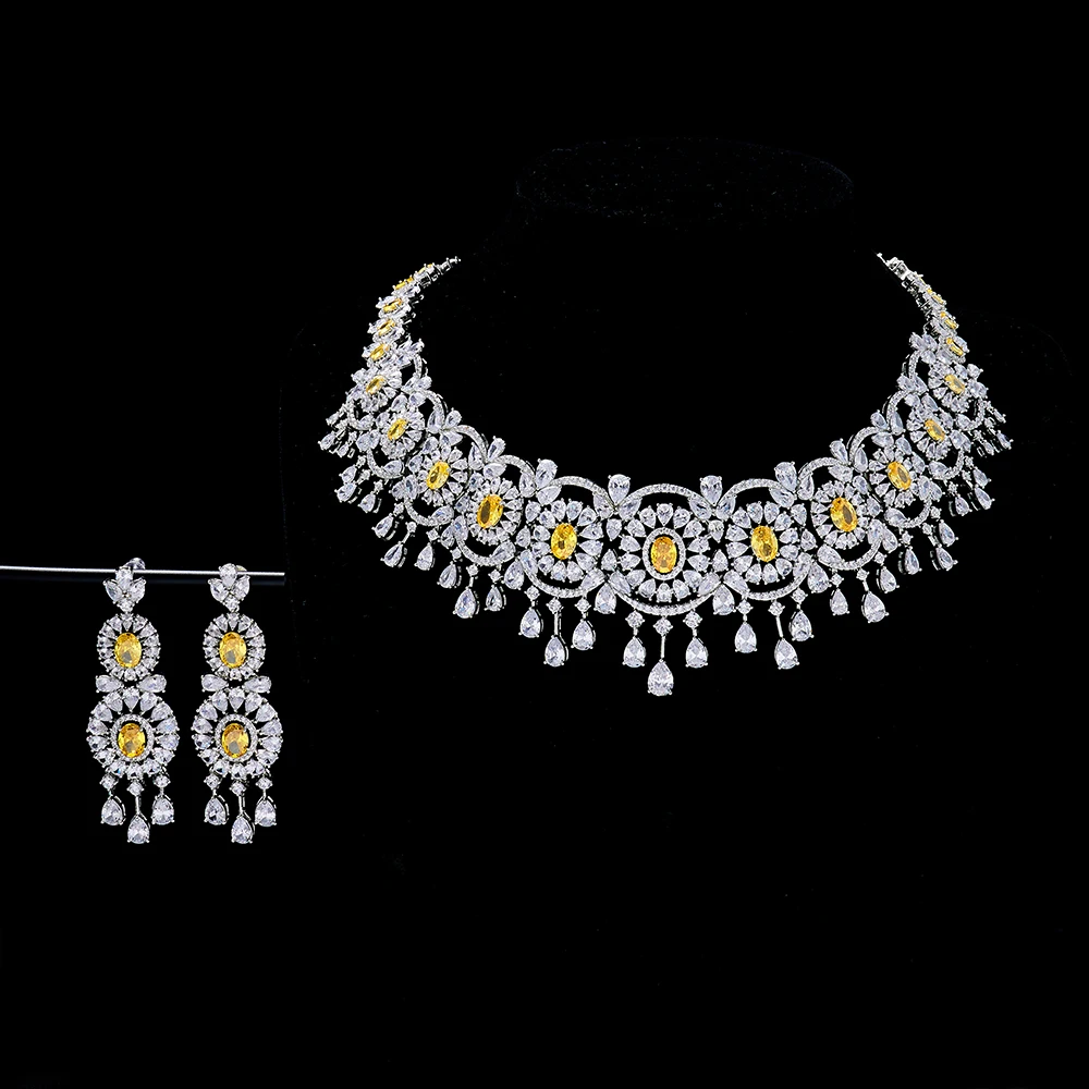 

TIRIM Luxury Choker Set for Women Earring&Necklace Cubic Zirconia Bridal 2 PCS Jewelry Set Engagement Party Wedding Accessories