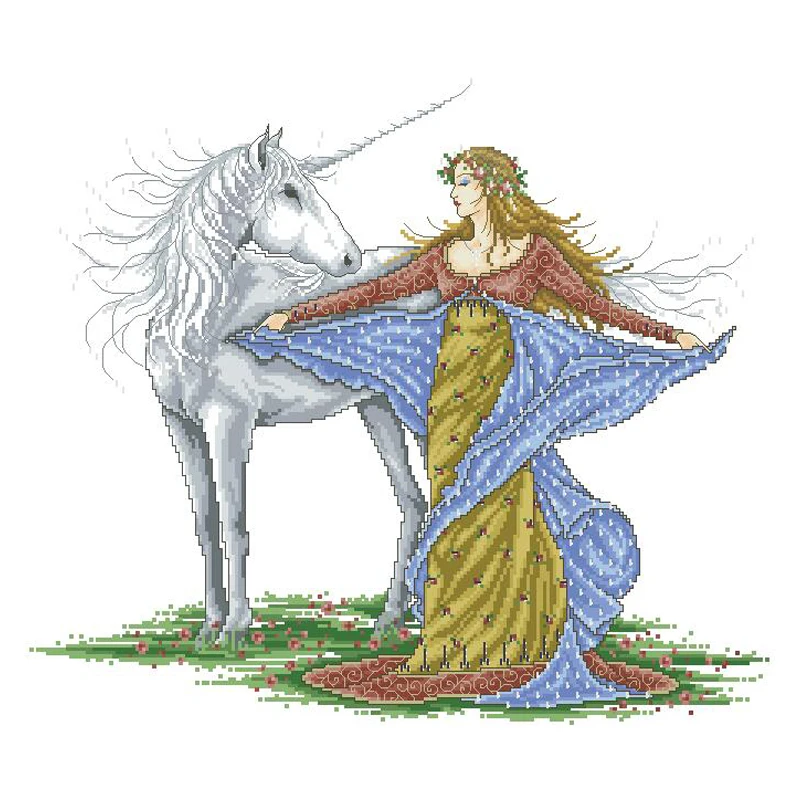 

Набор для вышивки крестиком Amishop 14CT в виде единорога и девушки, коллекция Джоан эллиott 50*45 см