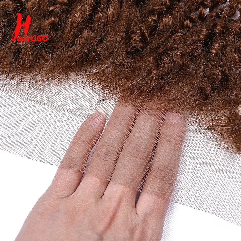 

HairUGo Brazilian #4 Kinky Curly Human Hair Lace Frontal 13X4 Lace Front 130% Density Remy Brown Lace Frontal With Baby Hair