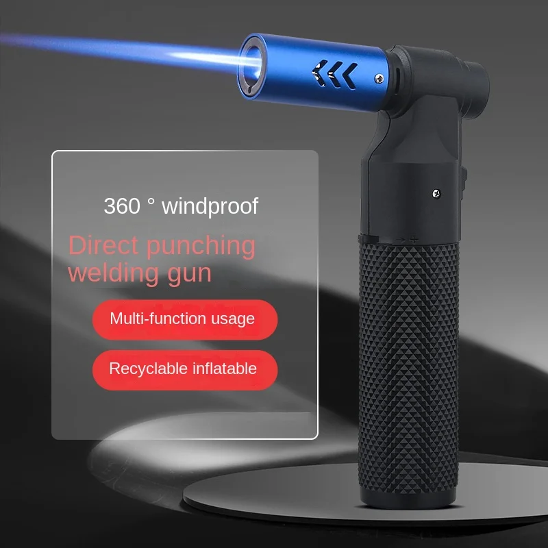

Metal Cigar Lighter Windproof Gas Butane Blue Flame Cigarette Smoking Accessories Inflatable Lighter for Outdoor Portable
