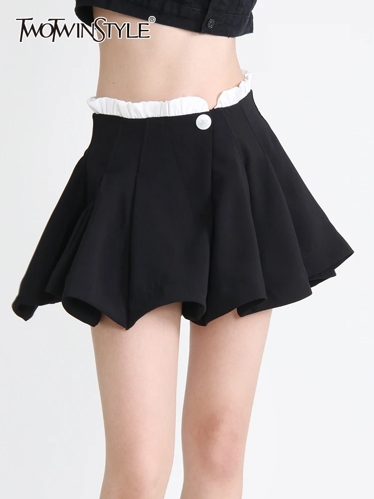 

Женская Однотонная юбка TWOTWINSTYLE, Повседневная Свободная юбка трапециевидной формы с высокой талией и пуговицами, 2023