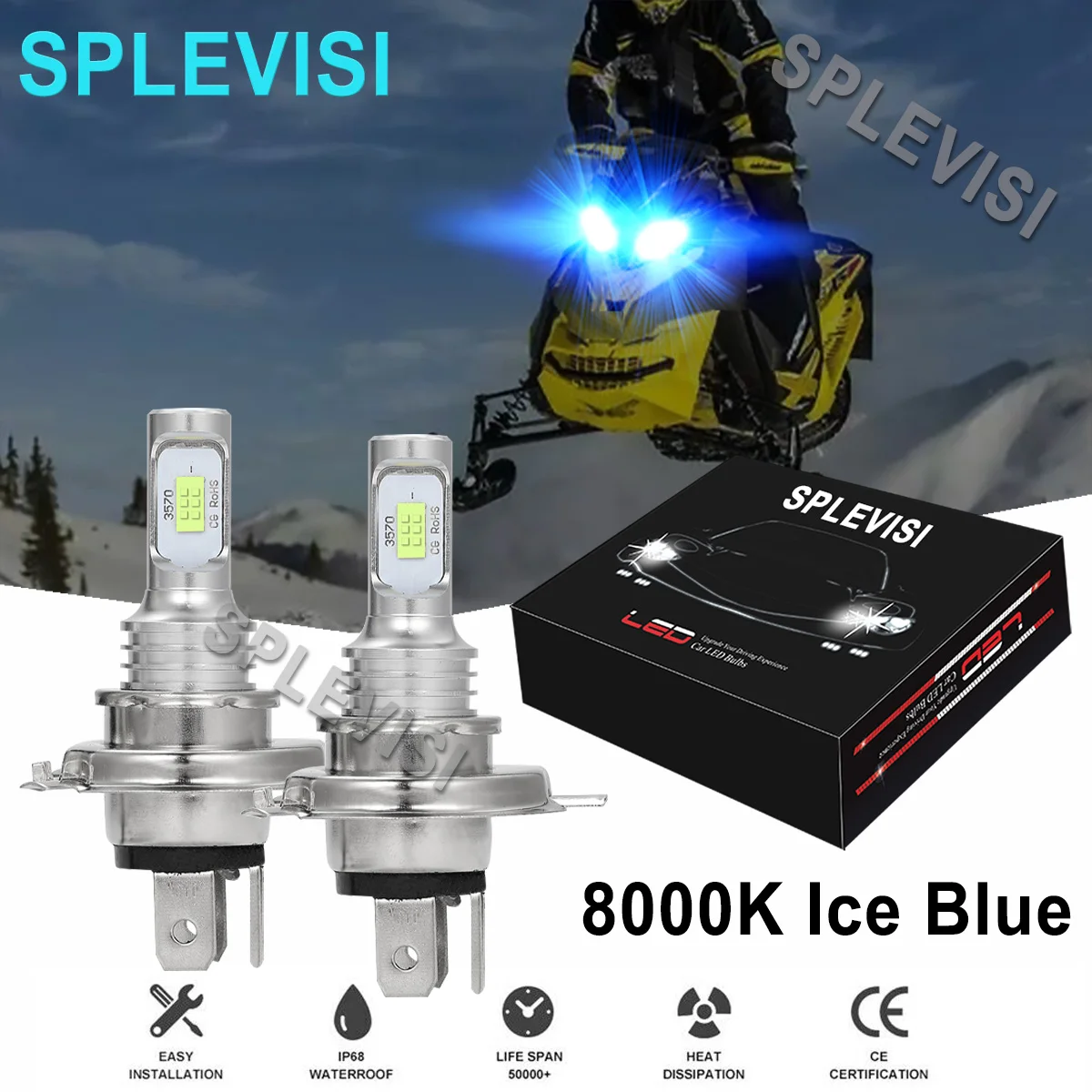 2x 70W Ice blue LED Headlights For Skidoo Touring 1994-2020 Backcountry 850 Etec 2018 2019 Expedition 2005-2019 Tundra 1993-2019
