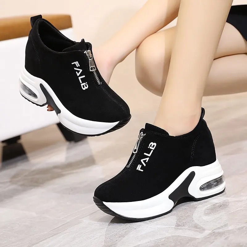 

new autumn Platform Sneakers Inner Heightening Thick Sole Zipper Suede Women's Shoes Fashion Wedge casual Sneakers women shoes